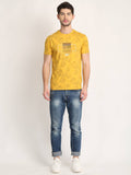Men's Yellow Digital Printed Round Neck T-Shirt