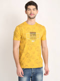 Men's Yellow Digital Printed Round Neck T-Shirt