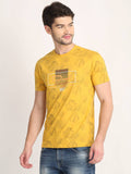 Men's Yellow Digital Printed Round Neck T-Shirt