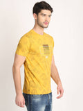 Men's Yellow Digital Printed Round Neck T-Shirt
