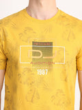 Men's Yellow Digital Printed Round Neck T-Shirt