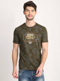 Men's Olive Digital Printed Round Neck T-Shirt