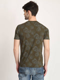 Men's Olive Digital Printed Round Neck T-Shirt Seventy7
