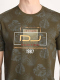 Men's Olive Digital Printed Round Neck T-Shirt