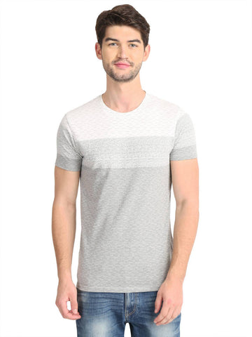 Men's Grey Printed Jacquard Half T-Shirt