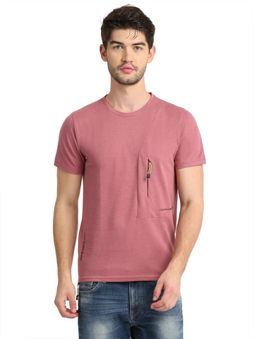 Men's Pink Self Design Knitted T-Shirt
