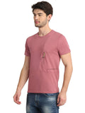 Men's Pink Self Design Knitted T-Shirt Seventy7
