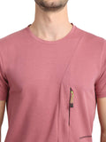 Men's Pink Self Design Knitted T-Shirt