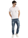Men's White Self Design Knitted T-Shirt