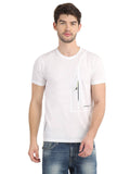 Men's White Self Design Knitted T-Shirt Seventy7