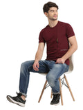Men's Maroon Self Design Knitted T-Shirt Seventy7