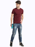 Men's Maroon Self Design Knitted T-Shirt