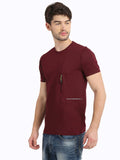 Men's Maroon Self Design Knitted T-Shirt