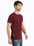 Men's Maroon Self Design Knitted T-Shirt