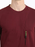 Men's Maroon Self Design Knitted T-Shirt