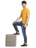 Men's Yellow Self Design Knitted T-Shirt