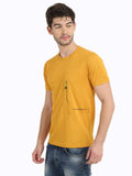 Men's Yellow Self Design Knitted T-Shirt