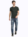 Men's Green Self Design Knitted T-Shirt