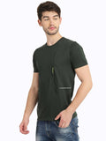Men's Green Self Design Knitted T-Shirt Seventy7