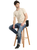 Men's Cream Self Design Knitted T-Shirt