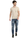 Men's Cream Self Design Knitted T-Shirt Seventy7