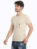 Men's Cream Self Design Knitted T-Shirt