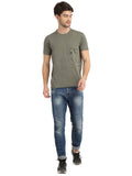 Men's Olive Self Design Knitted T-Shirt