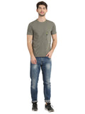Men's Olive Self Design Knitted T-Shirt Seventy7