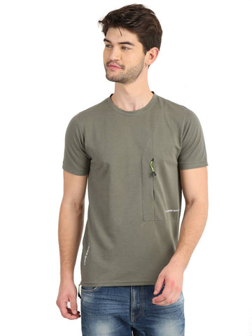 Men's Olive Self Design Knitted T-Shirt Seventy7
