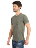 Men's Olive Self Design Knitted T-Shirt