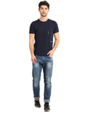 Men's Navy Self Design Knitted T-Shirt