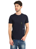 Men's Navy Self Design Knitted T-Shirt