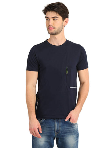 Men's Navy Self Design Knitted T-Shirt