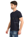 Men's Navy Self Design Knitted T-Shirt