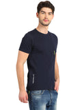 Men's Navy Self Design Knitted T-Shirt Seventy7