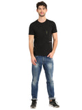 Men's Black Self Design Knitted T-Shirt Seventy7