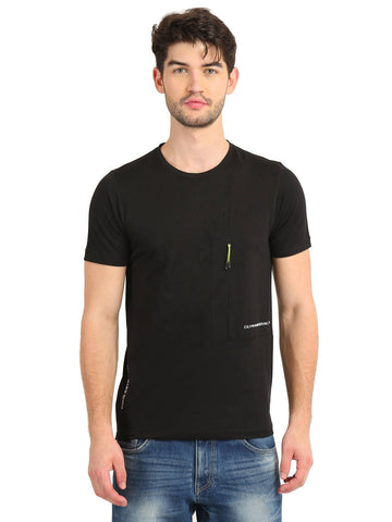 Men's Black Self Design Knitted T-Shirt