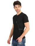 Men's Black Self Design Knitted T-Shirt Seventy7