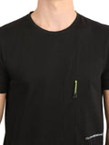 Men's Black Self Design Knitted T-Shirt Seventy7