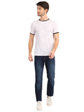 Men's White Printed Round Neck T-Shirt Seventy7
