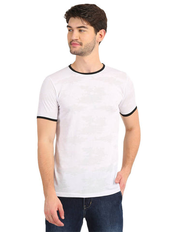 Men's White Printed Round Neck T-Shirt Seventy7