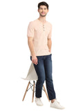 Men's Pink Solid Knitted Henley Neck T-Shirt Seventy7