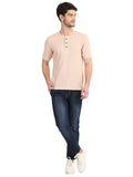 Men's Pink Solid Knitted Henley Neck T-Shirt Seventy7