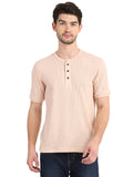 Men's Pink Solid Knitted Henley Neck T-Shirt