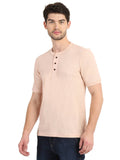 Men's Pink Solid Knitted Henley Neck T-Shirt Seventy7