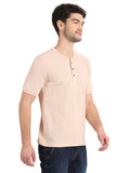 Men's Pink Solid Knitted Henley Neck T-Shirt