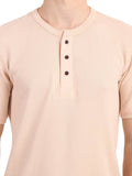 Men's Pink Solid Knitted Henley Neck T-Shirt