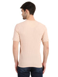 Men's Pink Solid Knitted Henley Neck T-Shirt