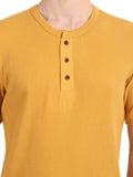 Men's Mustard Solid Knitted Henley Neck T-Shirt