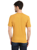 Men's Mustard Solid Knitted Henley Neck T-Shirt Seventy7